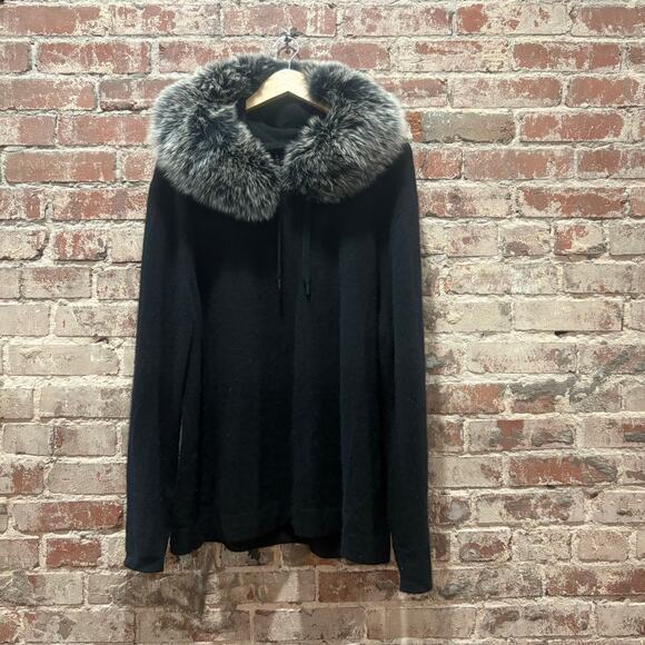 RARE Naadam Black Cashmere Faux Fur Hooded‎ Sweater Size XL - Picture 4 of 8